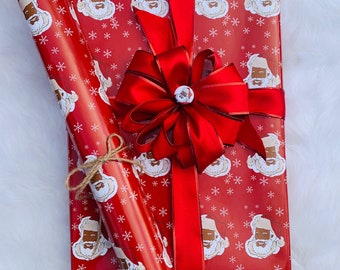 Black Santa Wrapping Paper; African American Santa Wrapping Paper; Black Santa Gift Wrap; Afrocentric Gift Wrap, Ethnic Santa Gift Wrap