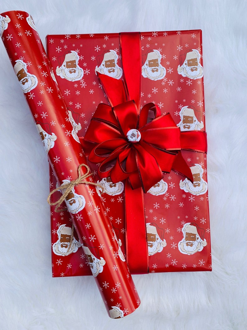 Black Santa Wrapping Paper African American Santa Wrapping Etsy