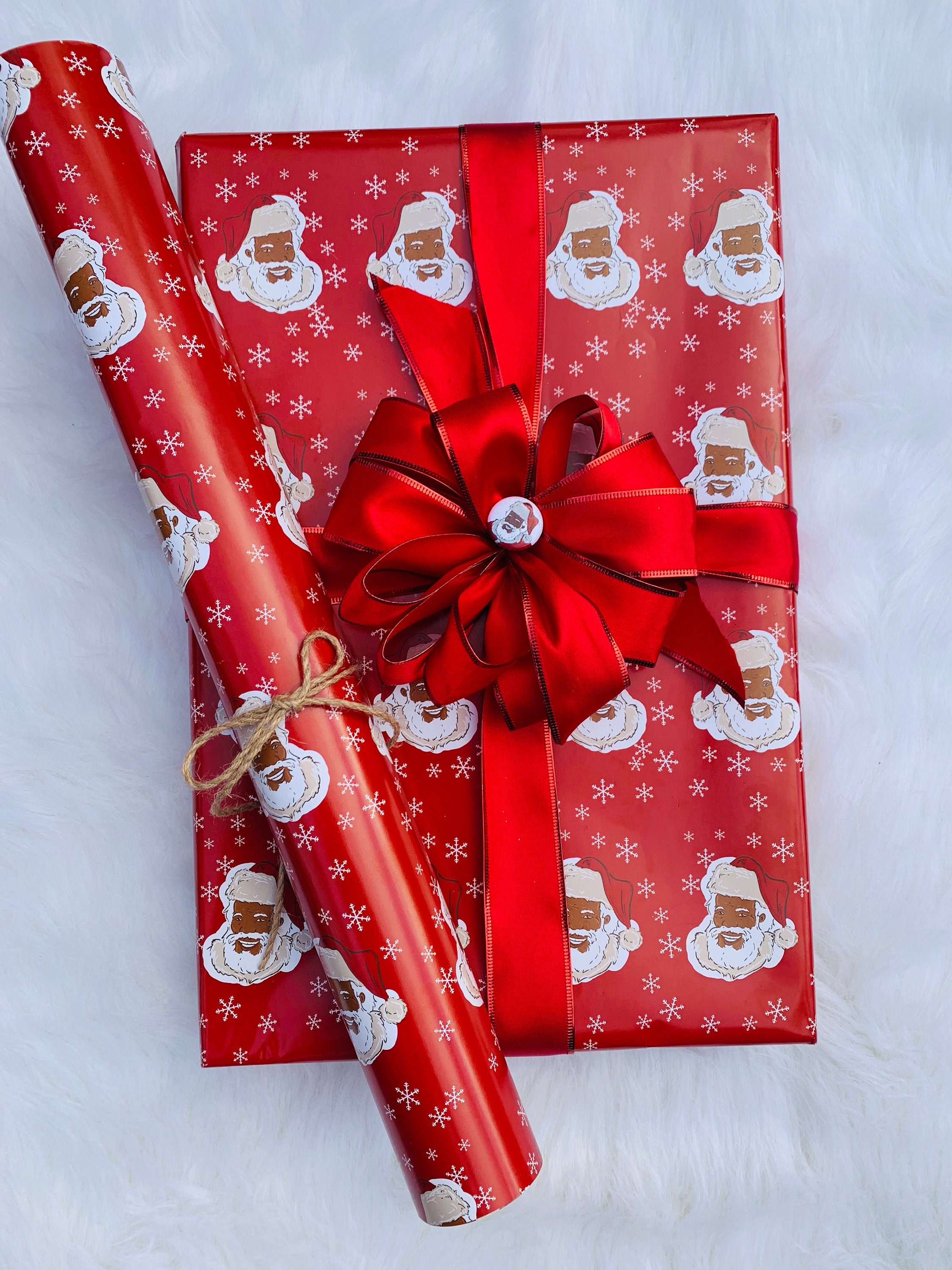 Black Santa Claus Sparkle Aesthetic Christmas Red Wrapping Paper