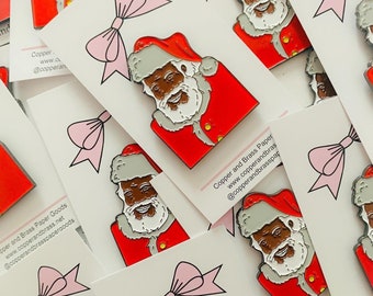 Black Santa Enamel Pin, African American St Nick Fashion Pin, Soft Enamel Black Santa Christmas Pin