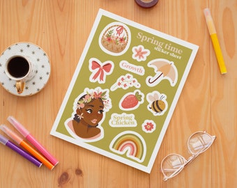 Spring Blossom Planner Stickers, Black Woman, Matte Vinyl (5x7)