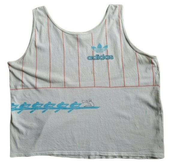 Vintage 80s Adidas Cambridge Crew Tank Top Distressed Trashed XL  