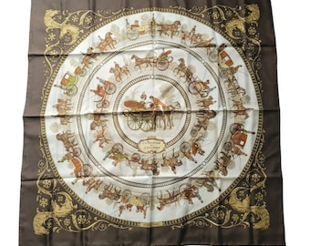 Vintage Hermes La Promenade De Longchamps Silk Scarf Edwardian Made in France