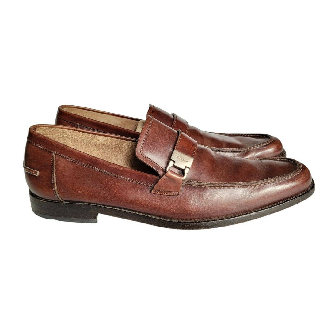 Salvatore Ferragamo Florence Brown Leather Loafers Dress Shoes 9.5 D Italy  