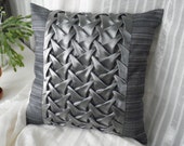 Items Similar To Smocked Silk Grey Cushion Cover Decorative Pillow