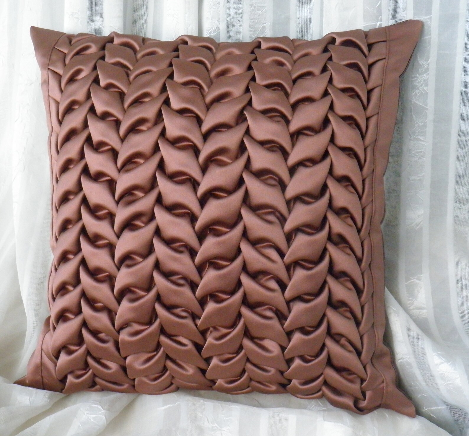 Smocking Brown Pillow Cover Smocked Cushion Cover Silk Throw Etsy
