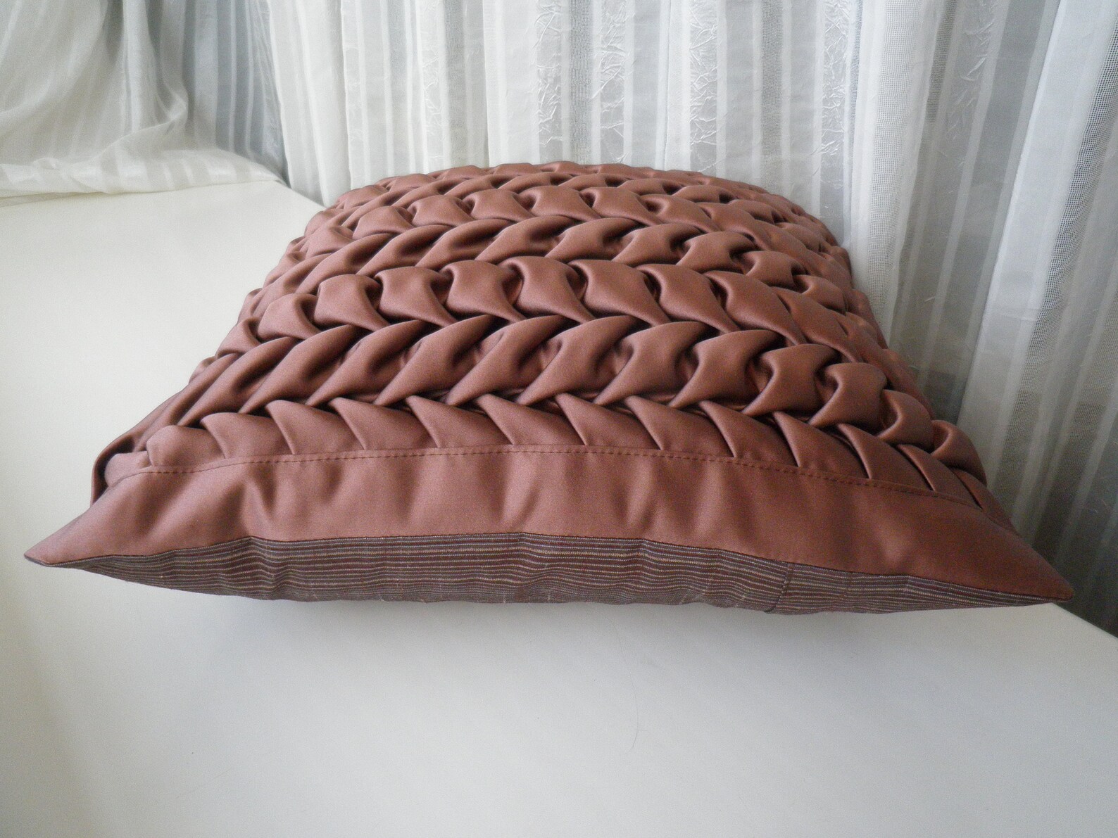 Smocking Brown Pillow Cover Smocked Cushion Cover Silk Throw Etsy