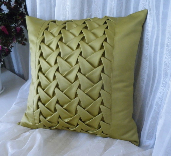 Decorative Smocked Satin Green Throw Pillow Cushion Cover Etsy