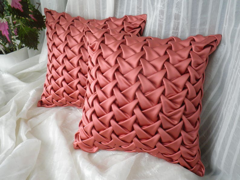 Pink Couch Pillow Canadian Smocking Cushion Cover Satin