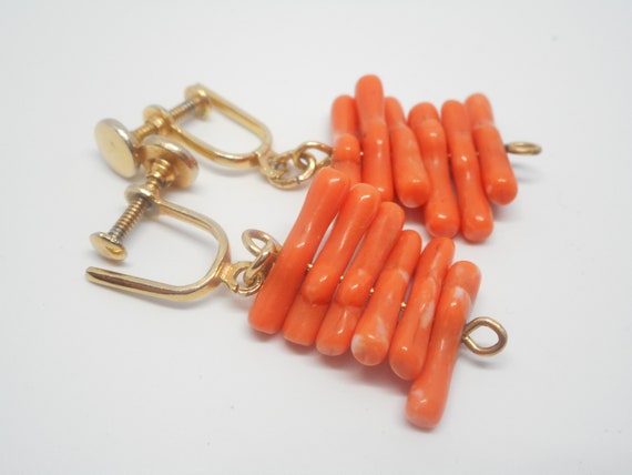 Antique Victorian Art Deco Genuine Coral Earrings… - image 6