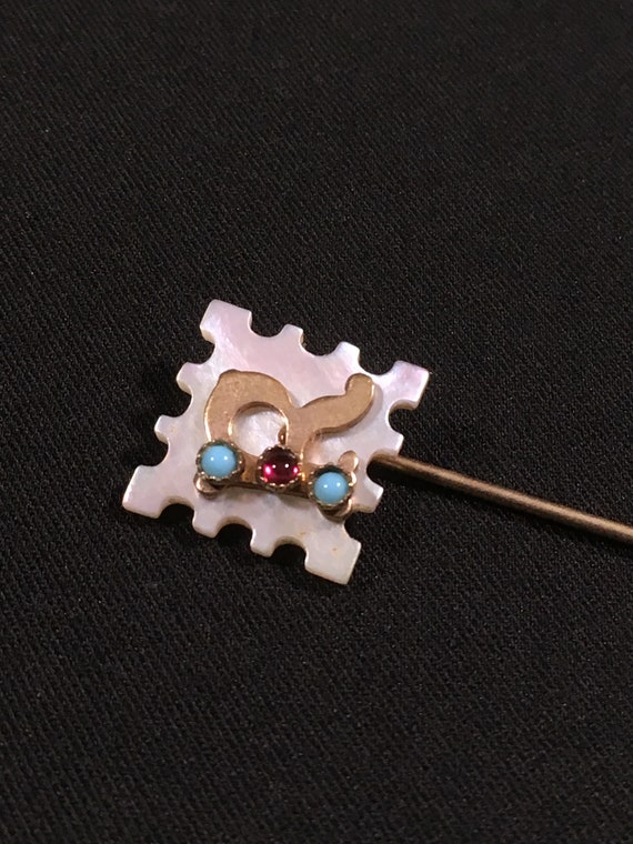 Antique Victorian Stick Hat Pin Brooch MOP Gems Le