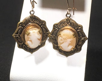 Victorian Cameo Earrings Antique Shell Art Deco Downton Abbey Gilded Age Reenactor Steampunk Graduation Gift Holiday Wedding
