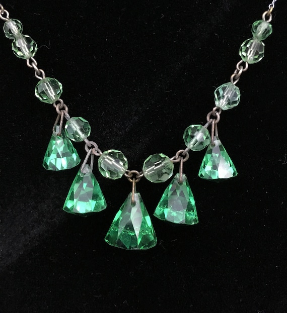 Antique Victorian Glass Drop Necklace Sterling Sil
