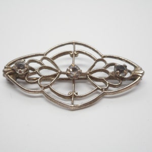 Antique Victorian Silver Tone Brooch Pin with Clear Paste Stone LOVELY!