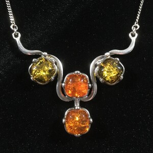 Genuine Baltic Amber Sterling Silver Necklace Gorgeous .925 mid century modernist image 1