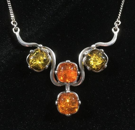 Genuine Baltic Amber Sterling Silver Necklace Gor… - image 1