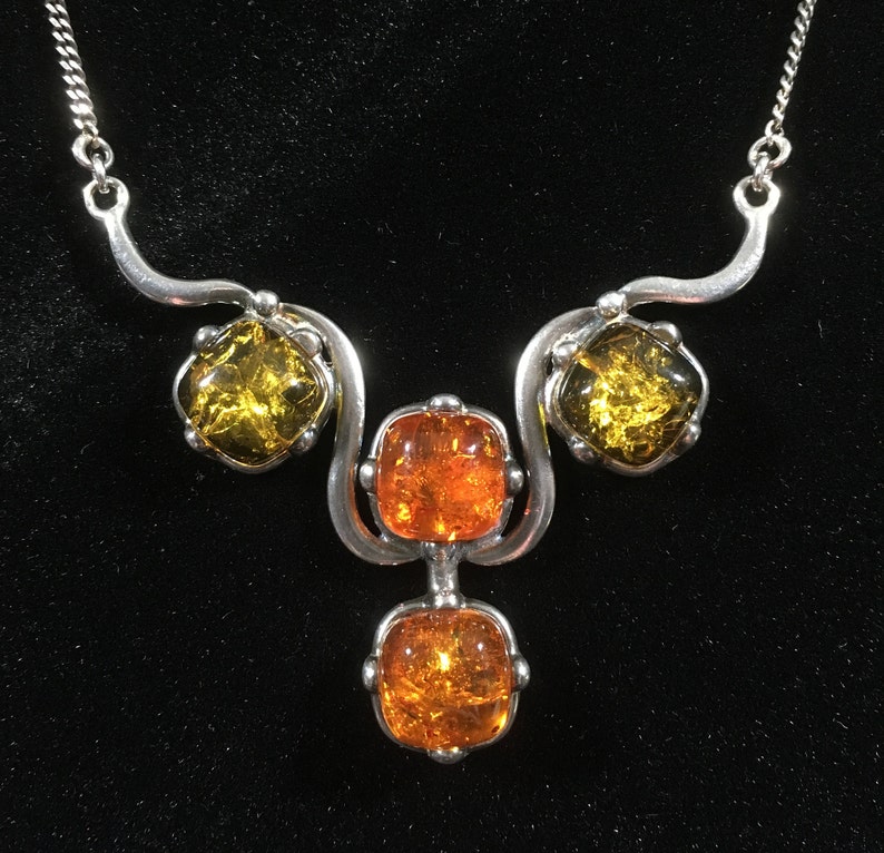 Genuine Baltic Amber Sterling Silver Necklace Gorgeous .925 mid century modernist image 1