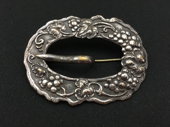 Antique Victorian Sash Buckle Pin Brooch Silver H… - image 1