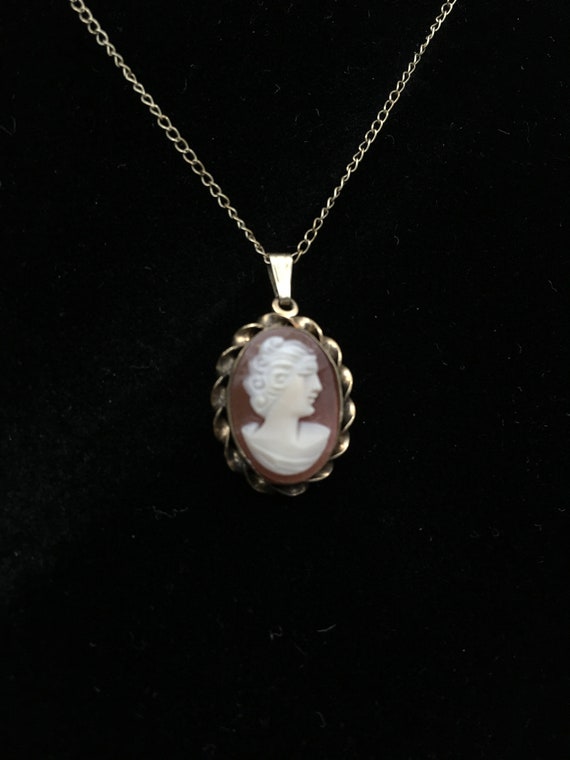 Antique Victorian Cameo Necklace Gold Filled Carv… - image 1