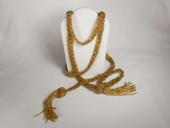 Antique Art Deco Gold Glass Bead Flapper Necklace - image 1