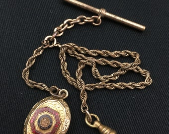 Antique Victorian Pocket Watch Chain Fob with Locket with Enamel The J.P McCasky High School in Lancaster Pennsylvania
