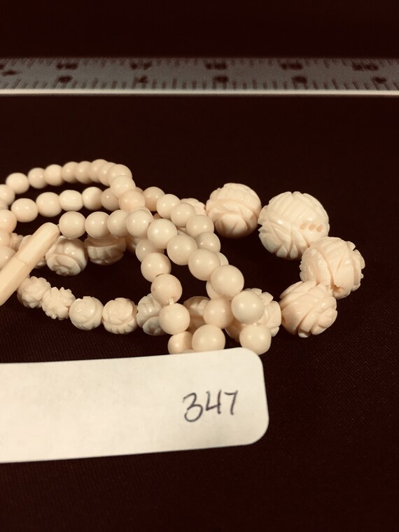 Antique Carved Rose Necklace Vintage 1940's Bone Down… Gem