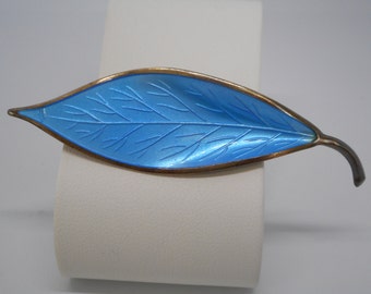 Antique Victorian Denmark Pin Brooch Blue Enamel Leaf from Norway