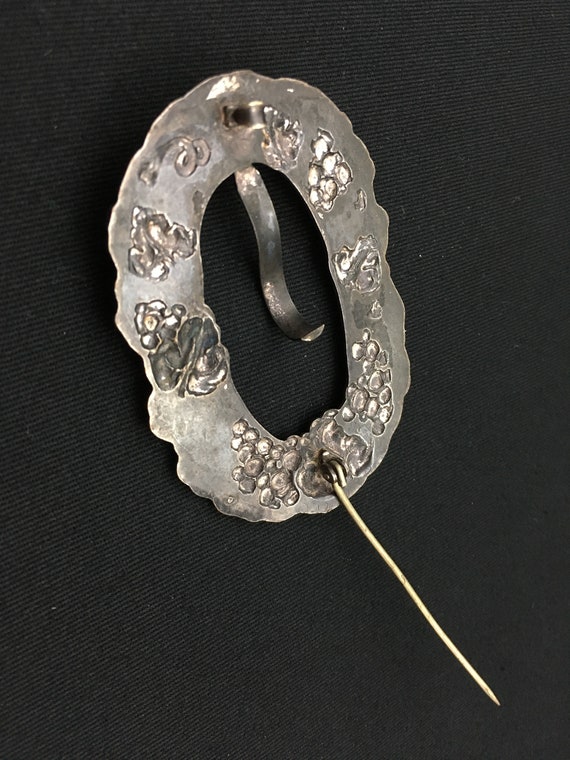 Antique Victorian Sash Buckle Pin Brooch Silver H… - image 3