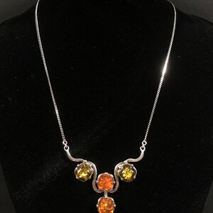 Genuine Baltic Amber Sterling Silver Necklace Gorgeous .925 mid century modernist image 2