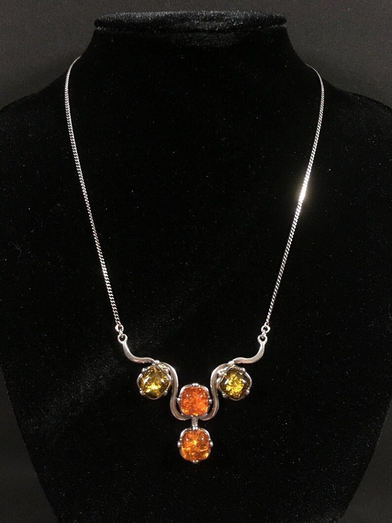 Genuine Baltic Amber Sterling Silver Necklace Gorgeous .925 mid century modernist image 2