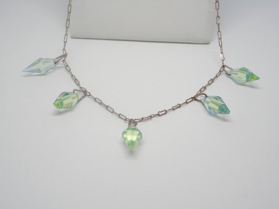 Antique Victorian Glass Drop Necklace Sterling Sil