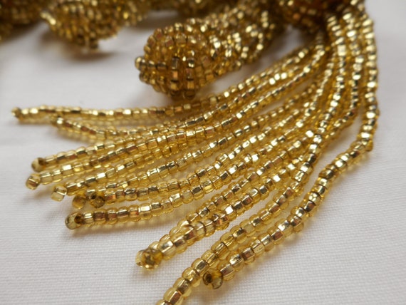 Antique Art Deco Gold Glass Bead Flapper Necklace - image 4