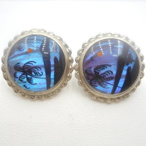 Antique Art Deco Butterfly Wing Jewelry Screw Back Earrings Sterling Silver
