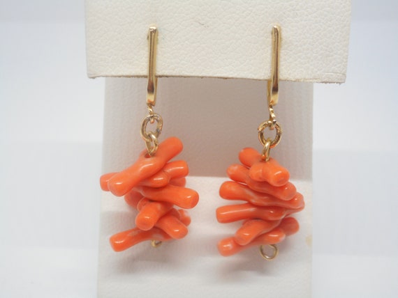 Antique Victorian Art Deco Genuine Coral Earrings… - image 1