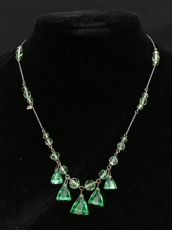 Antique Victorian Glass Drop Necklace Sterling Si… - image 2