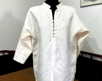 Men's Cream Linen Renaissance Shirt: Pirate Victorian Style