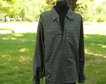 Camisa masculina de pirata renascentista de algodão cinza: roupa medieval rústica