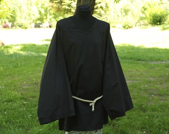 Túnica masculina preta de algodão: camisa medieval renascentista vitoriana