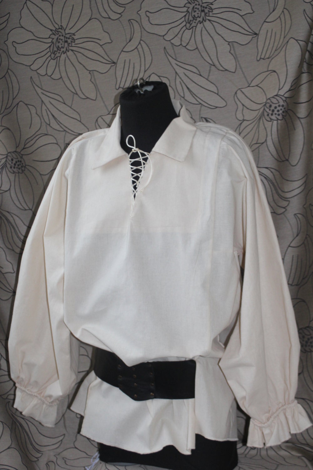 COSDREAMER Heren Piraat Koloniaal Renaissance Dichter Blouse (Wit, Klein