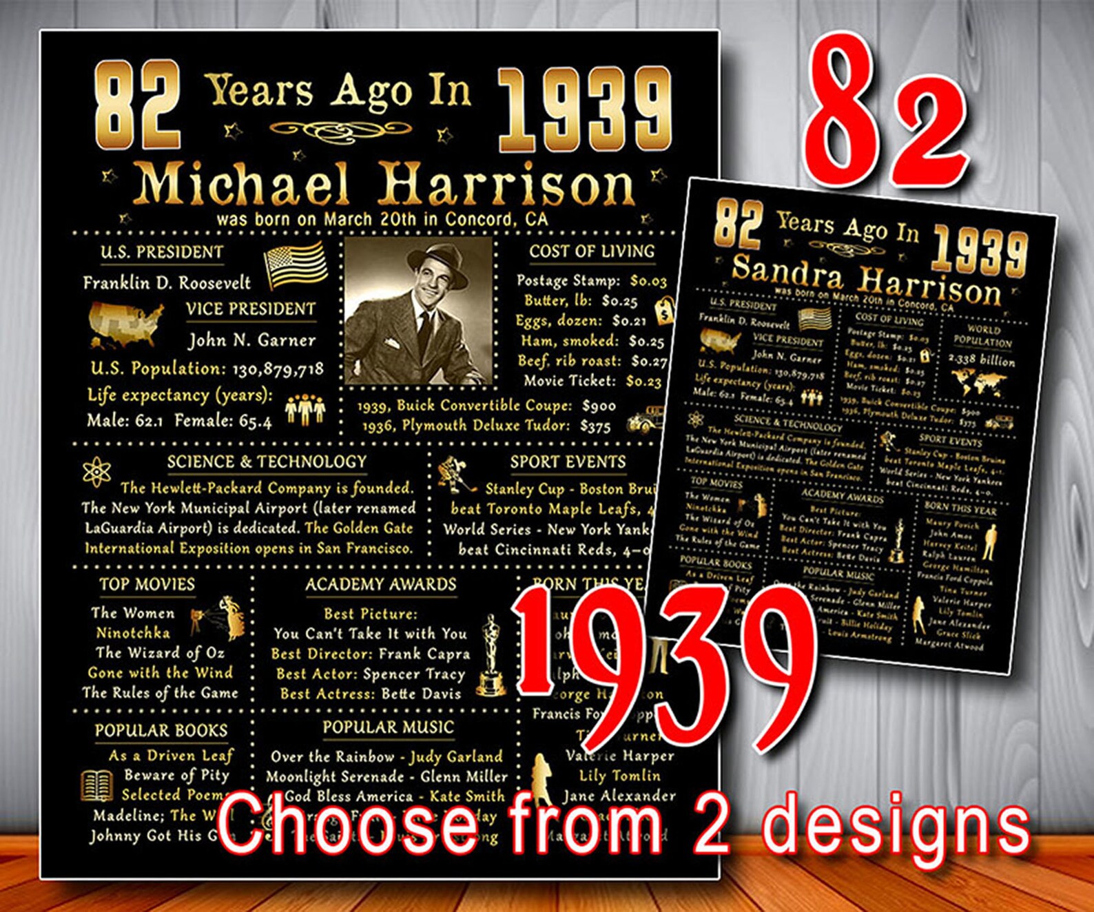 1939 82nd Birthday Poster USA Version 82nd Gift Banner | Etsy