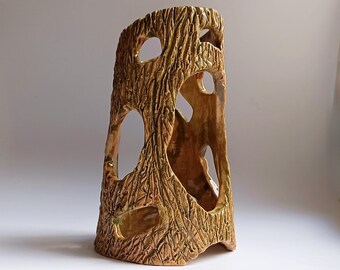 Ceramic Aquarium Log Cave, Glazed Fish Tank Decor