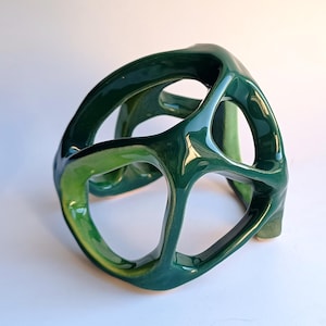 Abstract Green Ceramic Sculpture: Bio-Organic Aquarium Cave & Modern Shelf Decor