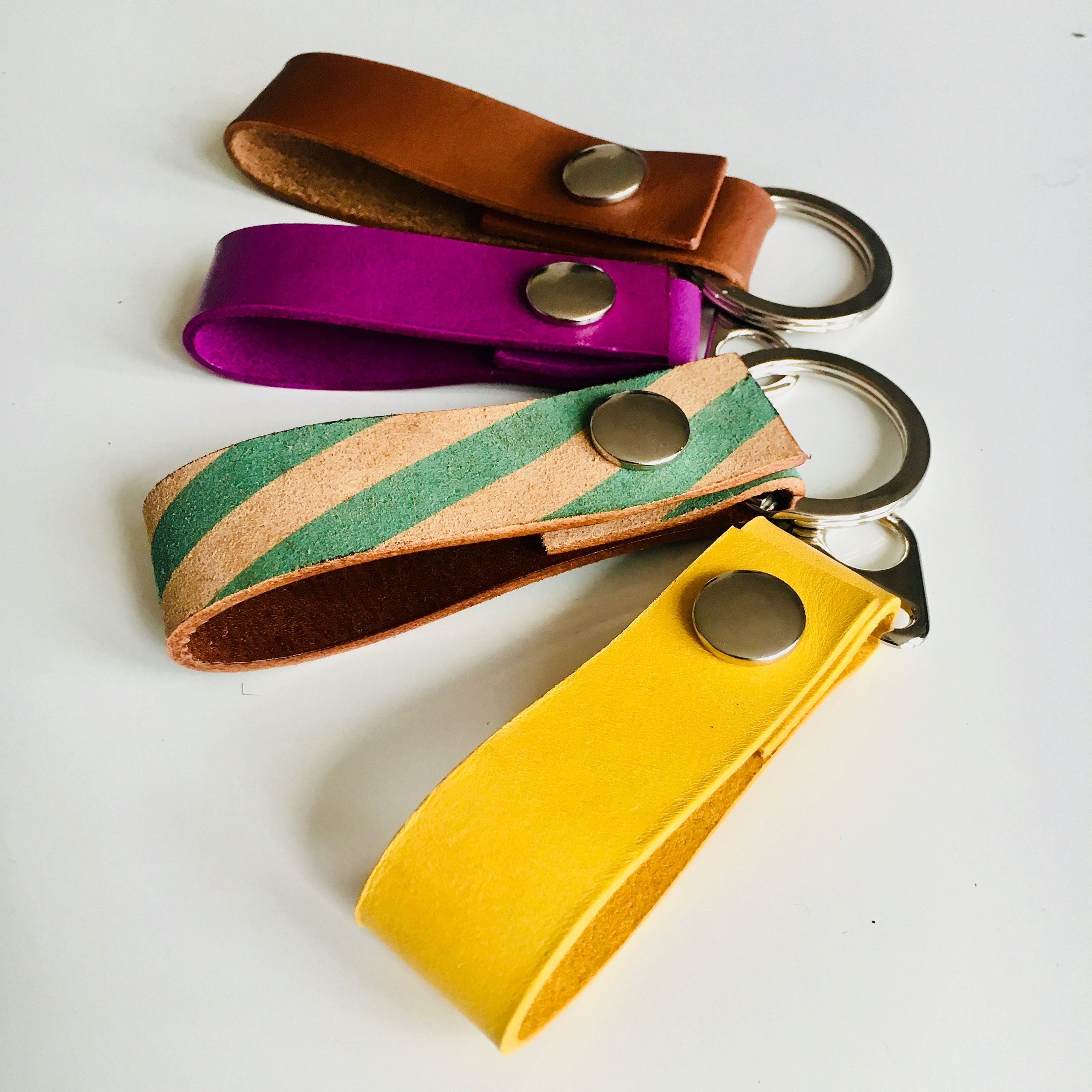 Keyring Leather Keychain Set A- Plain Keyring+ Stripe Cable Tight - Etsy