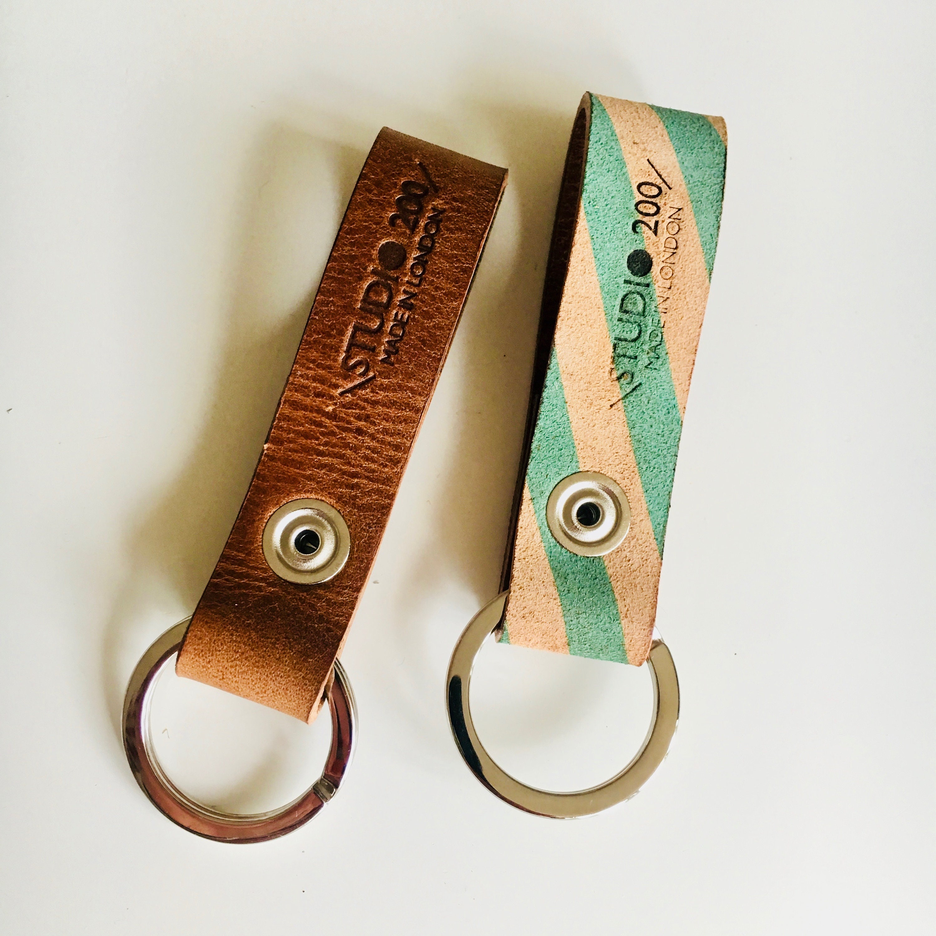 Keyring Leather Keychain Set A- Plain Keyring+ Stripe Cable Tight - Etsy