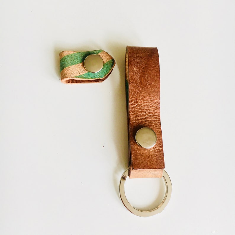 Keyring Leather Keychain Set A- Plain Keyring+ Stripe Cable Tight - Etsy