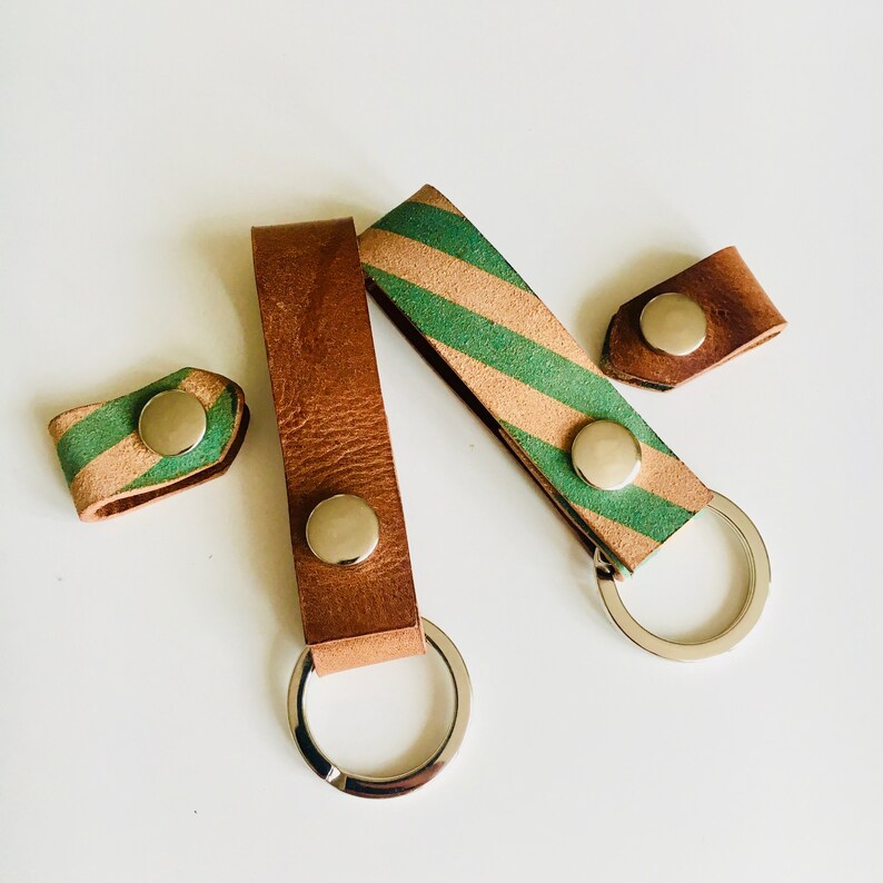 Keyring Leather Keychain Set A- Plain Keyring+ Stripe Cable Tight - Etsy