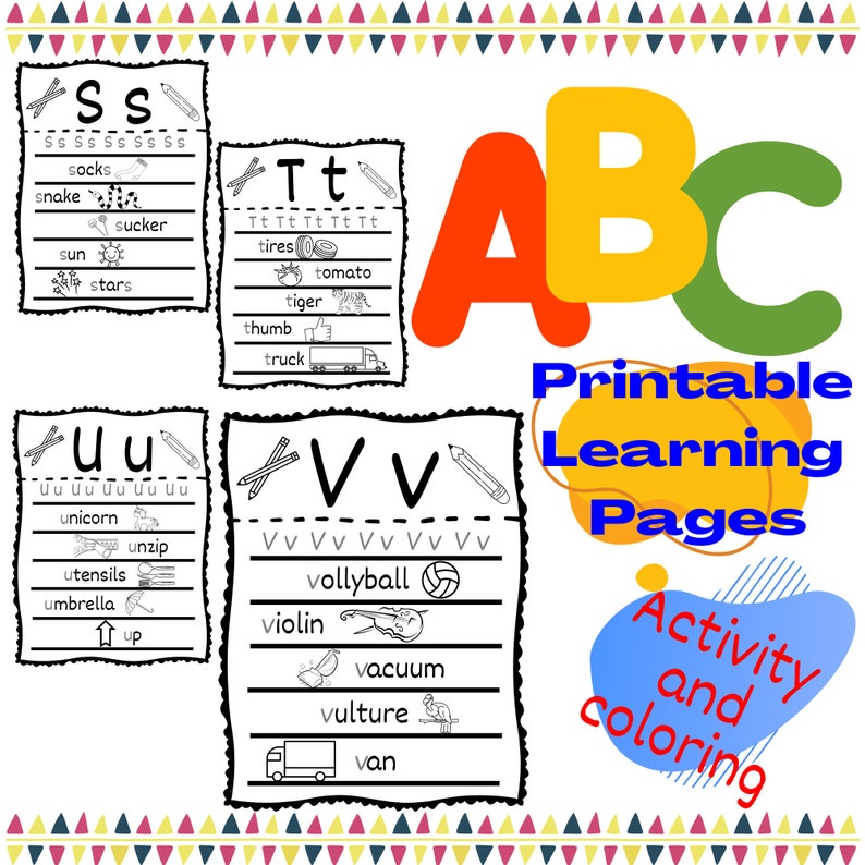 Printable ABC Learning Activity Coloring Page Pre-school Kindergarten ...