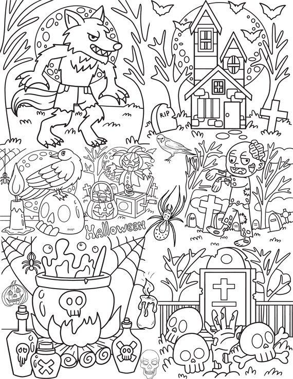 Halloween Printable Coloring Page - Etsy