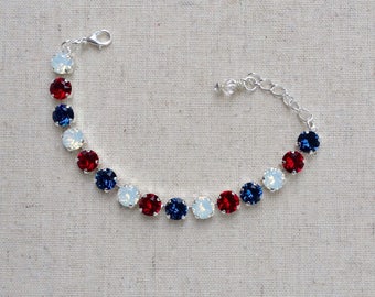 Patriotic bracelet - Sparkling Crystal Bracelet Red, white and blue - 4th of July jewelry - Independence Day - crystal tennis - military