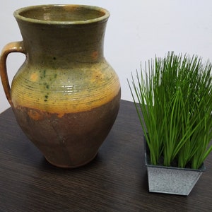 Crock vase Vintage clay vase Pottery anniversary gifts Primitive antiques Wabi sabi ceramics Country jar Rustic home decor Farmhouse kitchen